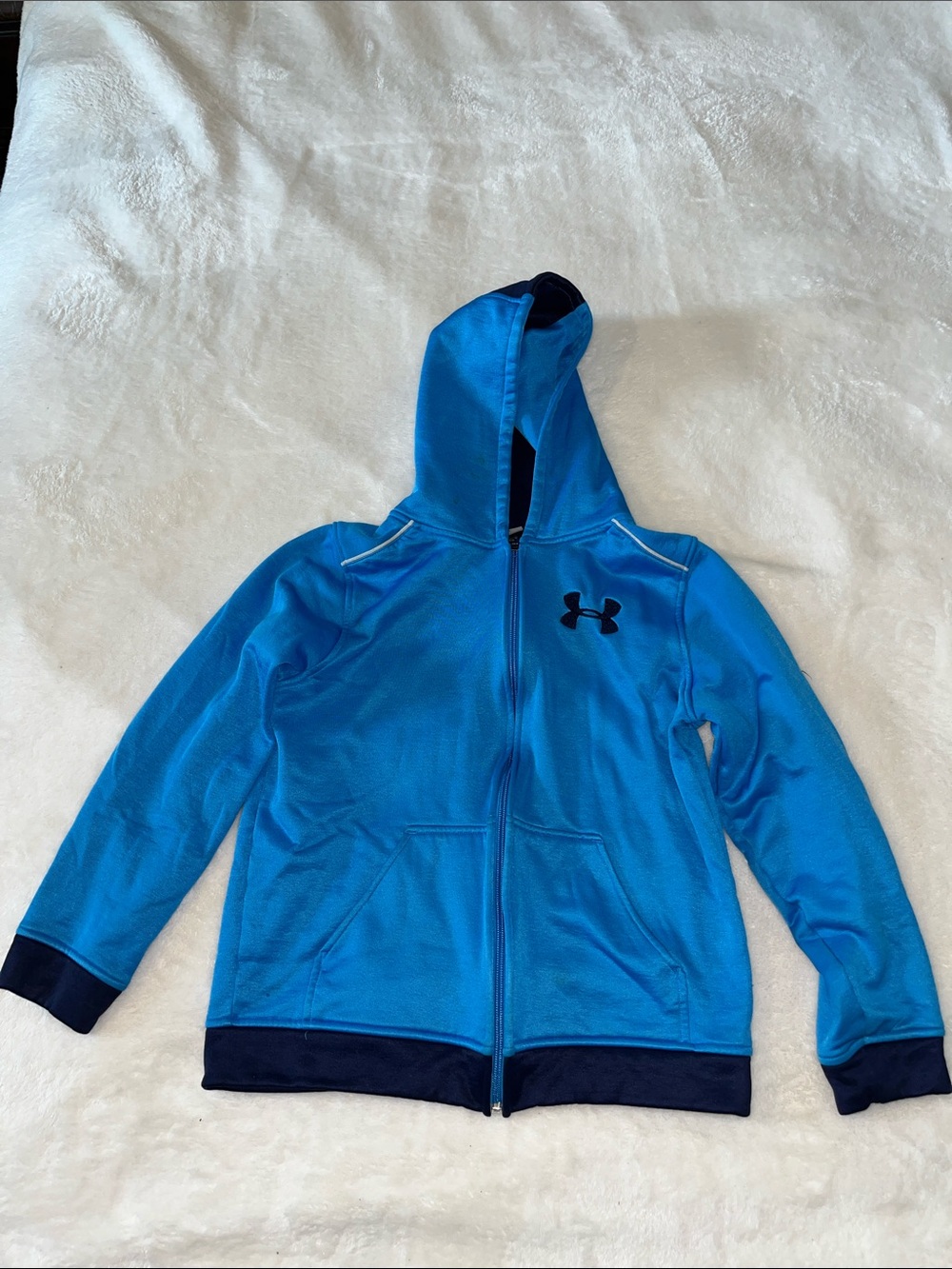 Under Armour Boys Blue Hooded Full-Zip Sweatshirt with Navy Trim
